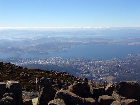 Blick auf Hobart und die diversen Halbinseln