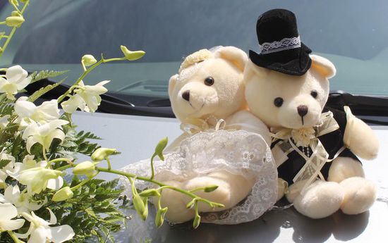Die Deco des Hochzeitswagen.