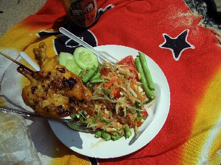 Papaya-Salat und Chicken-Saté
(teuflisch scharf und höllisch gut)