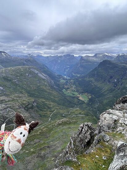 Atemberaubender Ausblick auf den Geirangerfjord und die Serpentinenstraße zur Aussichtsplattform.
