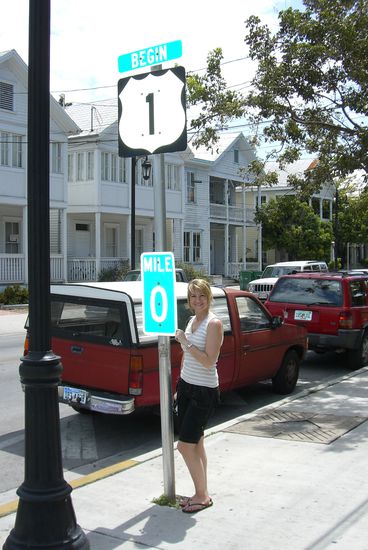 Beginn des Highway U.S. 1. 
Meile 0 steht in Key West an der Ecke von Fleming und Withehead St.