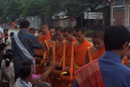 luang prabang: die fütterung er mönche.