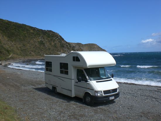 Der Camper an meinem Geburtstag bei Wellington.