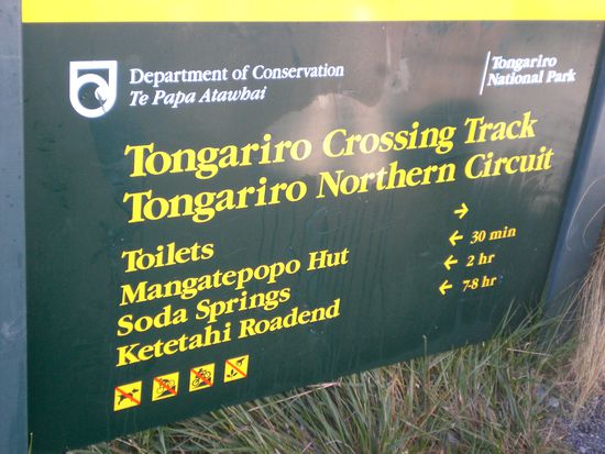 Zeitangaben des Tongariro Crossings.