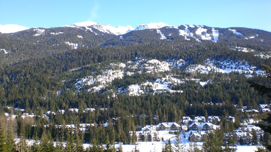 Whistler mit Skigebiet vom Aussichtspunkt aus.