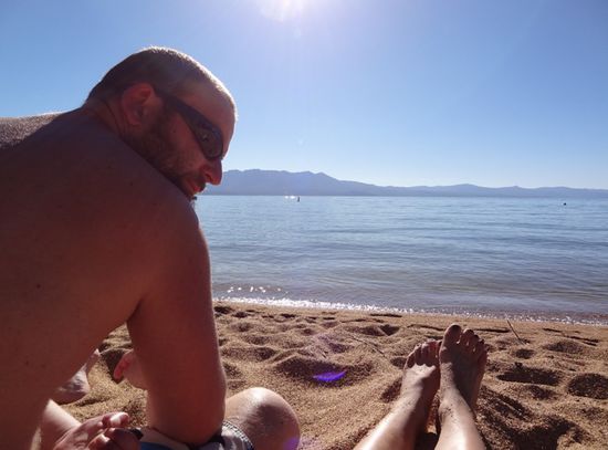 Der schöne Abschluss des Tages: ein Abstecher in den eiskalten Lake Tahoe (gute 10°C)