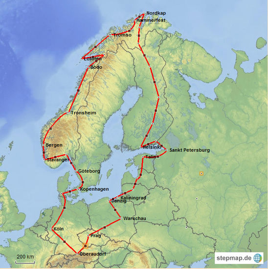 Die geplante Route ans Nordkap