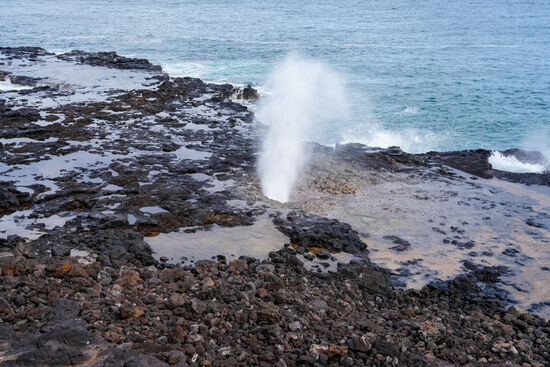 Es ist ein spektakulärer Salzwassergeysir —die Geräusche erinnern an ein Almhorn