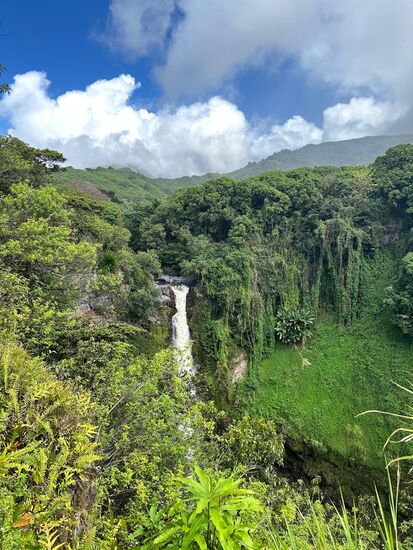 Schon nach wenigen Metern begrüßt uns der erste große Wasserfall