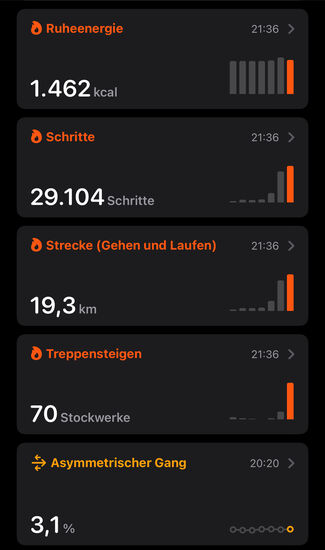 Meine Tagesergebnisse. Besonders überrascht war ich angesichts der 70 Stockwerke. Nein, es gab keinen Aufzug im Hotel, der defekt war! Es war der Aufstieg zu Angels Landing und der Watchman Trail.