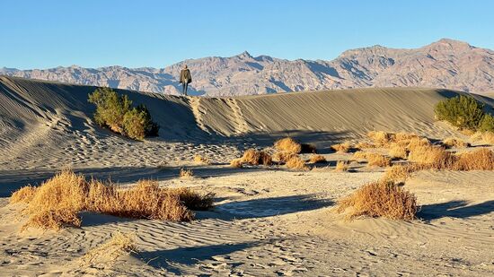 Im Sommer ist es hier unerträglich-wir erklimmen einige dieser Dünen und gehen ein ganzes Stück in die Wüste hinein, bis wir eine schöne Düne finden, die weit genug vom Parkplatz entfernt ist um schöne Fotos zu machen