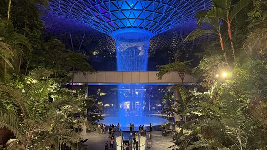 Der 40m hohe Wasserfall ist der grösste Indoor Wasserfall der Welt-drumherum sind 2000 Bäume