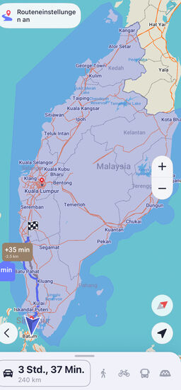 Unsere heutige Strecke von Singapur bis Melakka. Es geht nonstop in eins durch.
Das Ticket haben wir schon daheim gebucht.