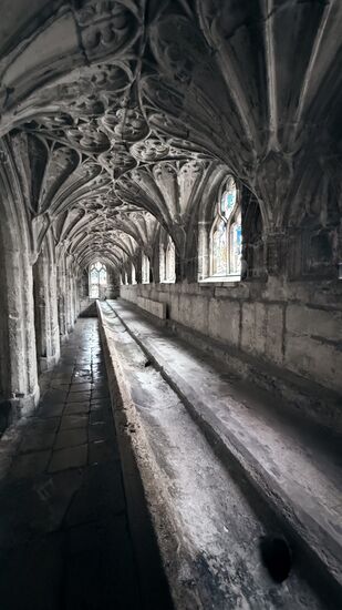 Der Kreuzgang ist bekannt für seine Fächergewölbe und wurde zwischen 1351 und 1377 erbaut