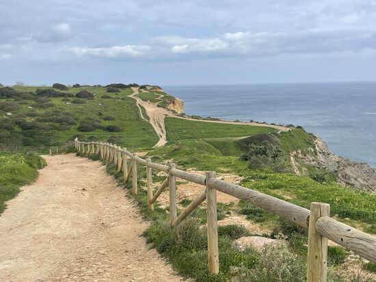 Der Weg ist zur Küste hin meist mit Holzgeländer gesichert—an einigen Stellen aber auch nicht. Öfter sehen wir auch Erdrutsche und Menschen die es nicht lassen können für Fotos dicht an der Steilküste zu posieren.