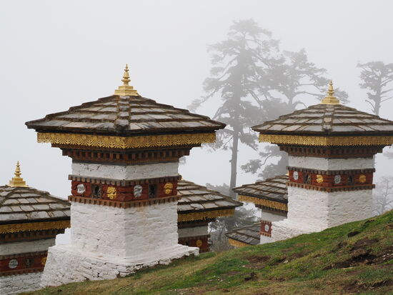 Die Chörten wurden 2003 erbaut, um die bhutanischen Soldaten zu ehren , die im Kampf gegen Rebellen ihr Leben ließen
Die Zahl 108 bedeutet nicht, dass es 108 Soldaten waren, sondern ist die 108 im Buddhismus eine heilige Zahl!