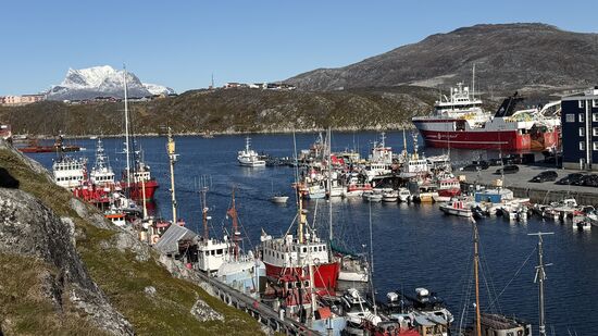 Von einer Anhöhe hat man diesen wunderschönen Blick auf den belebten Hafen mit den Kuttern und  Fischerbooten