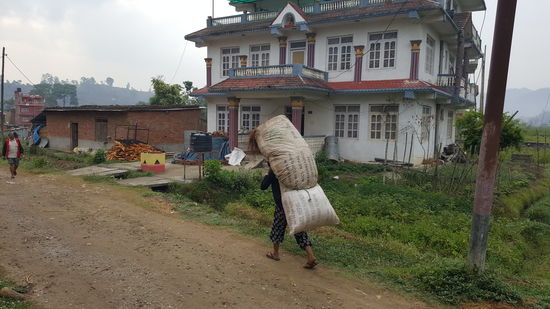 Diese Familie arbeitet den ganzen Tag auf den Feldern. Sie roden Kartoffeln und schleppen den ganzen Tag schwere Säcke ins Haus. Auch die Frauen und Kinder.