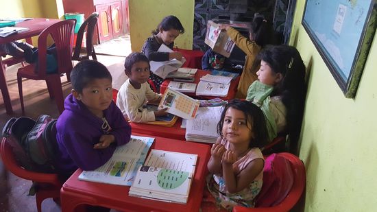 Die kleine Alisha vorne rechts setzt sich immer in Szene wenn fotografiert wird. Sie geht mit ihren 4 Jahren zur Vorschule und kann schon kleine Wörter auf Englisch und Nepali lesen und schreiben. Wir sind erstaunt darüber