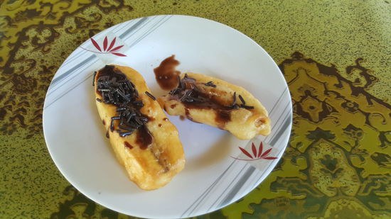 Unser Frühstück: gebackene Bananen