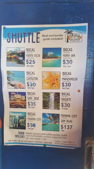 Hier mal die Preise als Info für den Shuttle zu den unterschiedlichsten Orten. Z.B . auch bis Costa Rica. Würde ich einem Flug vorziehen. Günstiger und interessanter