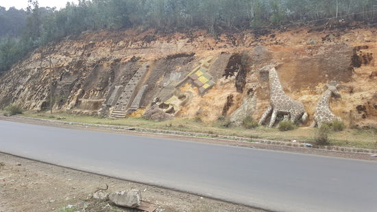 Wir fahren auf die "Entoto hills"--hier an dieser Stelle haben sich junge Künstler verewigt...