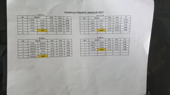 Für Interessierte sind hier die Flugzeiten , so etwa 3x pro Woche findet so ein Flug statt und diesselbe Maschine nimmt auch Gäste wieder zurück.
Hier die Telnummer: 08118258814
Der junge Mann dort ist sehr nett-eben typisch indonesisch...