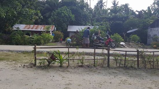 Jemand kommt mit dem Moped und verkauft Gemüse und Obst...
