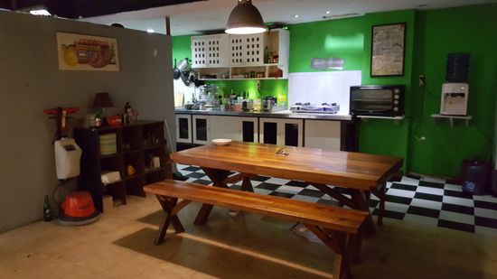 Die Gemeinschaftsküche im Obergeschoss
. Hier kann man selber kochen