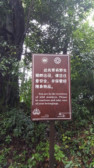 Alle paar Meter wird vor den Affen gewarnt..