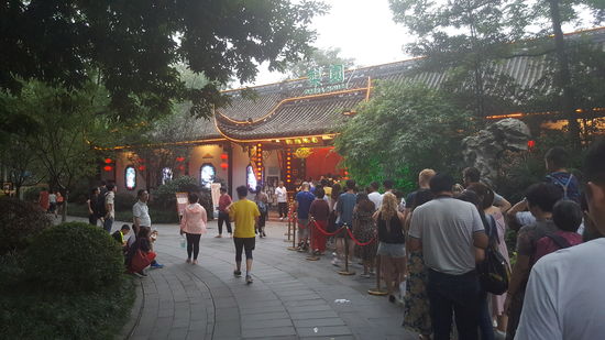 Hier ist eine lange Schlange, die aber ganz schnell schrumpft. Man ist hier super organisiert und jeder wird zu seinem Platz gebracht