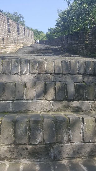 Die Stufen gehen manchmal fast senkrecht hoch und sind hoch...