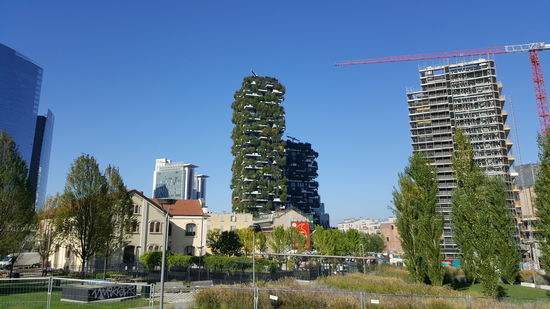 “Bosco verticale” werden diese begrünten 87 und 119m hohen  Zwillingstürme eines Hochhauskomplexes genannt.