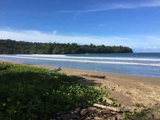 Zuerst besuchen wir den „Wari beach“—hier flüchten wir schnell, weil es hier Sandflöhe gibt