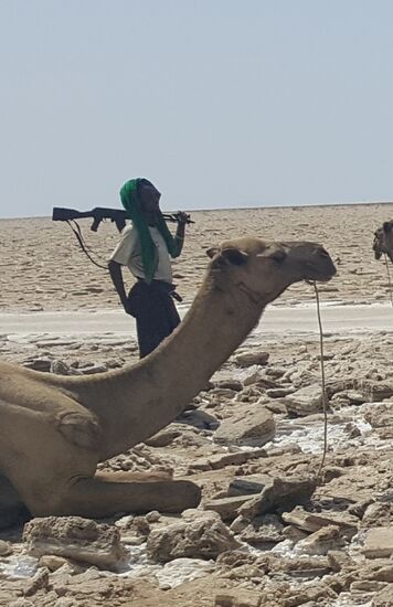 Die Männer arbeiten hier um das Salz mit einer Säge herauszusägen, dann dauert der Transport und Verkauf ca 7 Tage—danach gehts wieder zurück