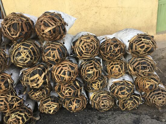 Die Holzkohlenballen aus der Nähe