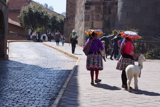 Vor dem Sonnentempel werden natürlich wieder Fotos mit Alpakas angeboten.
Aber auch hier müssen wir zugeben, dass die Frauen nicht aufdringlich sind und für ein Bild nehmen sie auch nur 1 Soles.
