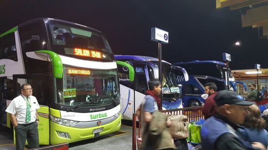 ...und wie riesig diese Busse sind!!! Im Vordergrund ist unser grün-weißer  Bus der Gesellschaft „Turbus“