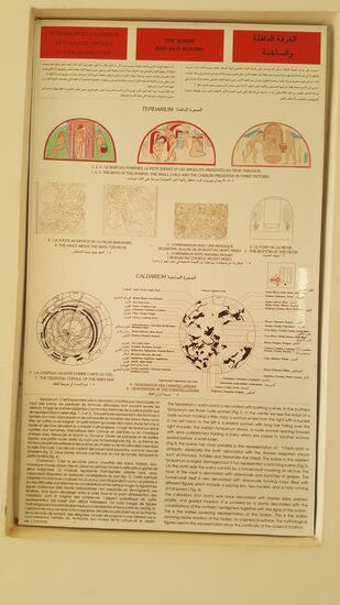 Hier habe ich mal eine Tafel abfotografiert—diese 3 Bilder sieht man nachher im Tepidarium des Schlosses