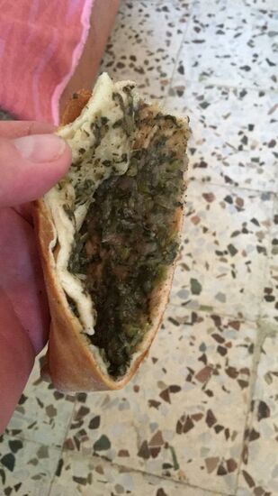 ...mit Spinat und Zwiebeln (leicht säuerlich schmeckend)