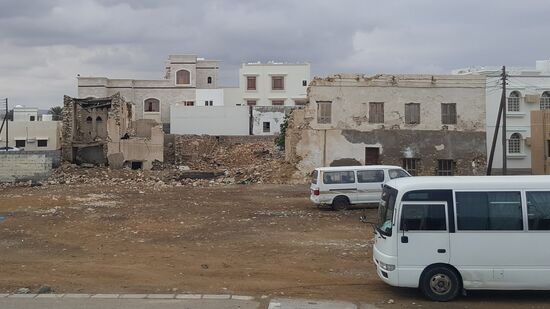 Auch da hinten im oberen Bereich des verfallenen Hauses sind Ziegen!!