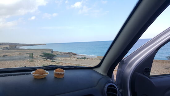 Wir machen Auto-Picknick und genießen den Blick aufs Meer...