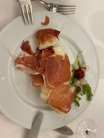 Vorspeise Thomas: Melone mit Parmaschinken