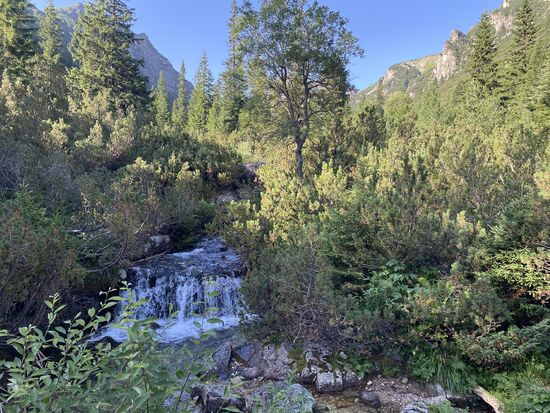 Wir gehen an einem Bach entlang, der auch mal zu einem kleinen Wasserfall wird