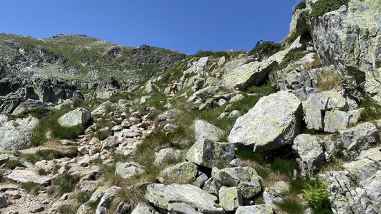 Nach einer weiteren kurzen Rast und erleichtern der Rucksäcke gehen Thalia und Nico mit Iwan diesen beschwerlichen Weg hinauf zur Spitze.