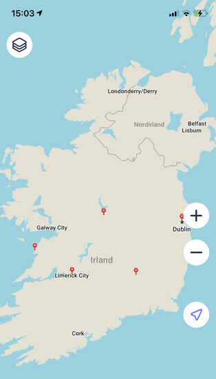 So sieht unsere Route aus: Dublin-Athlone-Cliffs of Moher-Limerick-Kilkenny-Dublin