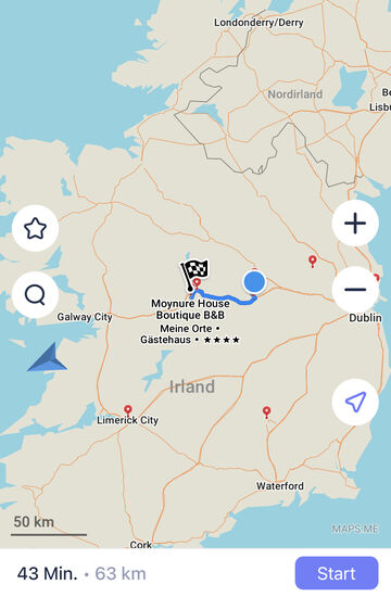 Nun haben wir noch 63km bis zu unserer Unterkunft- dem „ Moynure HouseB&amp;B“