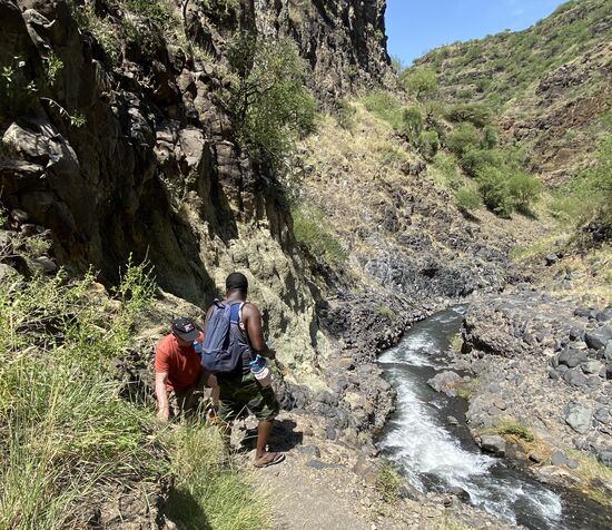 Auch Timothy greift zu und hilft den älteren Herrschaften 