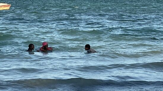 …beim Schwimmen ….