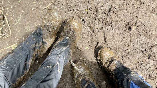 Auf der Hälfte der Strecke sehen unsere Schuhe nur noch wie ein Schlammklumpen aus. Bei mir ist sogar Schlamm in die Schuhe gelaufen und ich laufe den Rest der Strecke mit nassen Füßen.